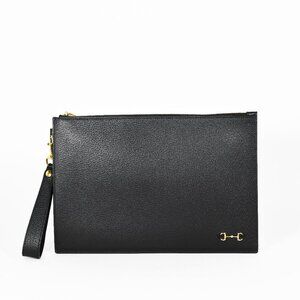 Gucci Black Leather Horsebit Wristlet Clutch with Gold Hardware